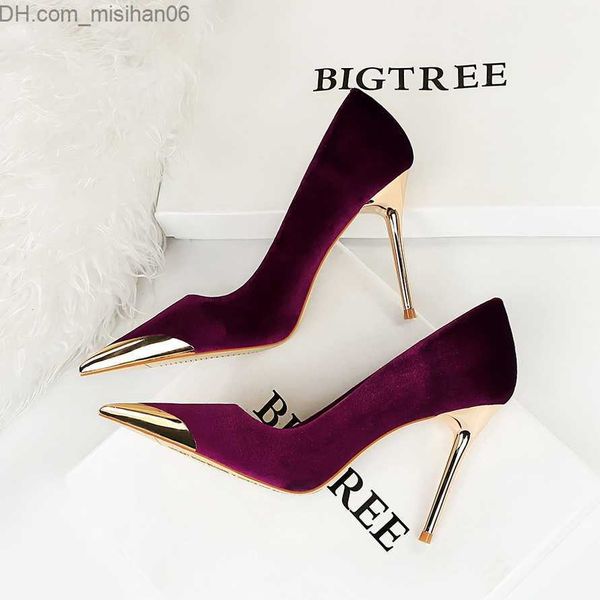 

dress shoes bigtree women's high heels evening green wine red pump scarf wedding bride velvet high heels women's fetish metal toe, Black