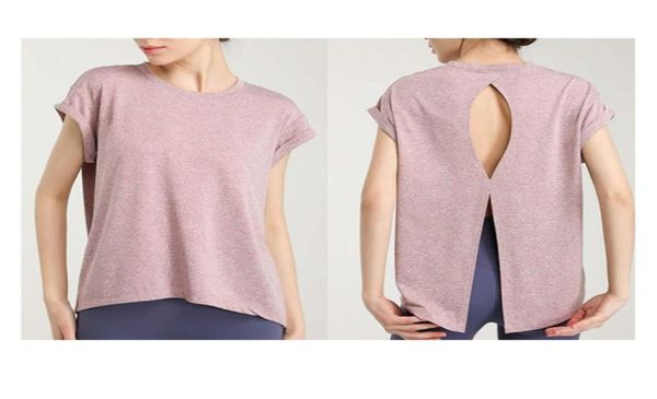

t-shirt style hollow beauty back temperament quick drying sportswear fashion lu yoga clothes lightweight and breathable running fitness wome, White;red