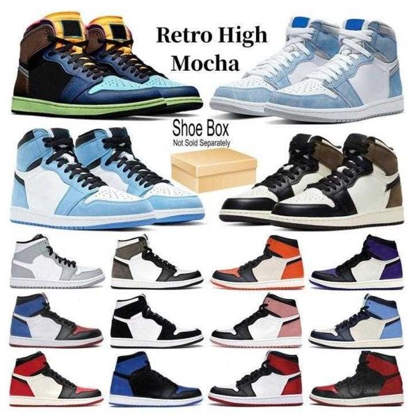 

new jumpman 1 1s basketball shoes men women black white heritage bred patent university blue hype royal dark mocha shadow mens trainer sport