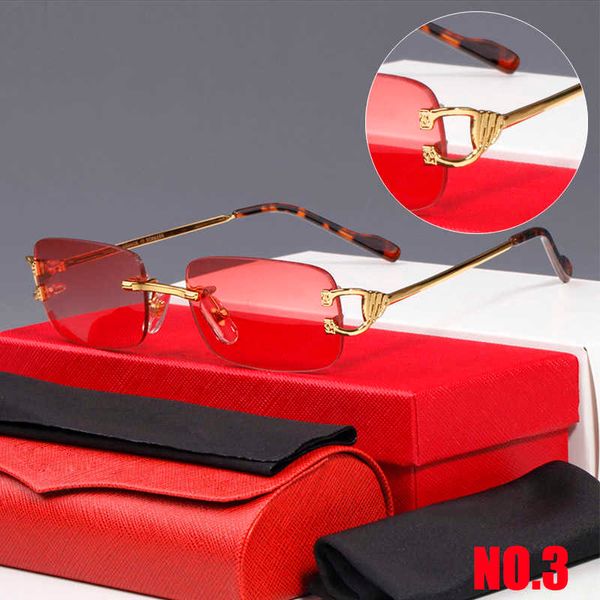 

Fashion carti top sunglasses designer rectangular shapes Brand fashion for Men and Women Rimless Red green blue yellow grey multicolor Lens shape Metal Frame