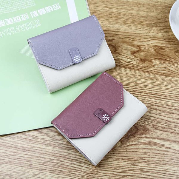 

new korean small wallet short three fold color blocking multi card position student female zero wallet fashion buckle card bag