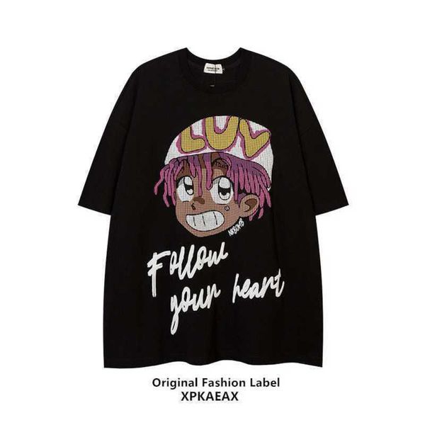 

stussys original trendy brand european and american cartoon character print t-shirt hiphop hip hop fried street ruffian shuai loose short sl, White;black
