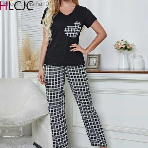 

women's sleep lounge s-xl summer and spring women's pajama set short sleeve v-neck and pants 2 pieces flat pajama pajamas z230707