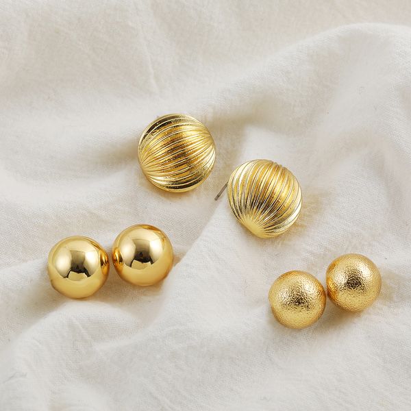 

ear cuff vintage gold plated semicircle ball earrings for women simple stripe hollow metal thick ear studs fashion party jewelry 230706, Silver