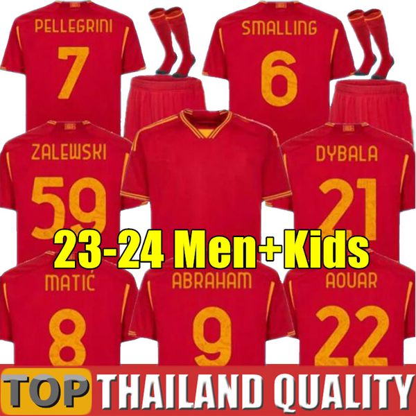 

23 24 maglie as romas soccer jerseys kids kit 2023 2024 home football shirts calcio maglietta pellegrini abraham totti belotti dybala matic, Black;yellow