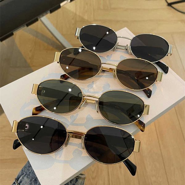 

net red of the same style women's fashion 2023 new metal sunglasses oval sunglasses concave shape, White;black