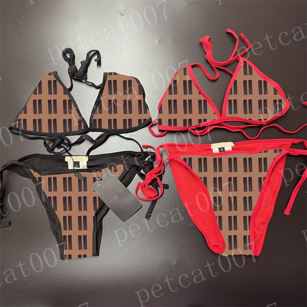 

womens bikini brown letter swimwear set summer triangle swimsuit high waist bathing suit