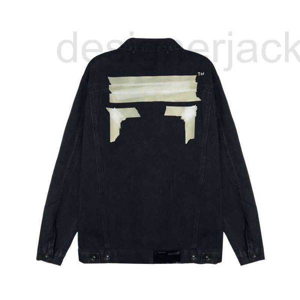 

men's jackets designer spring summer denim jacket fashion tape sticker arrow denims coat men women loose lapel cardigan denim clothing, Black;brown