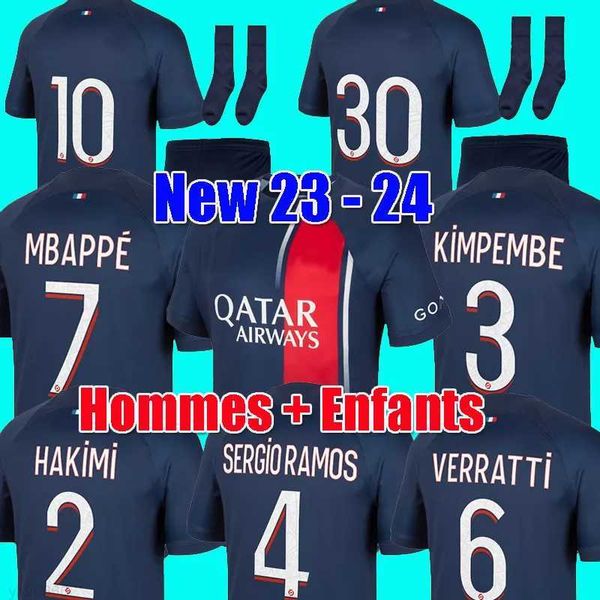 

2023 2024 mbappe soccer jerseys hakimi sergio ramos verratti danilo psgs sanches 22 23 24 maillots football shirt men kids kit sets uniform, Gray