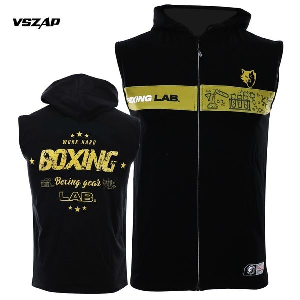 

mens hoodies sweatshirts vszap contrasting colors boxing suit summer workout clothes hoodie mma training exercise sleeveless sweater cotton, Black