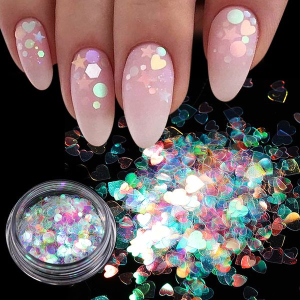 

nail glitter 1box round heart flake nail glitter butterfly star moon mirror sequins gradient pearl ultra thin slice decoration 230705, Silver;gold