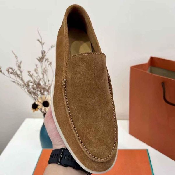 

luxury lp loafer summer walk men casual dress shoes loro&piana suede leather handmade sneaker slip on light and comforal outdoor walking fla, Black