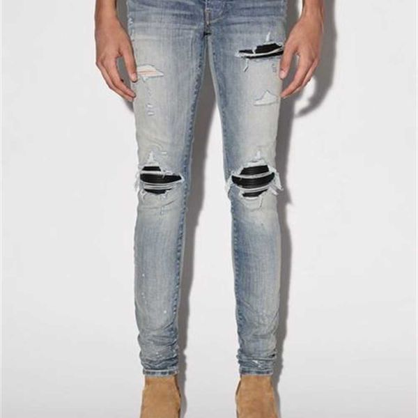 

designer men's jeans split denim pants mens slim fit casual hip hop button pant men elastic women's hole slim purple jean true 1d1, Black