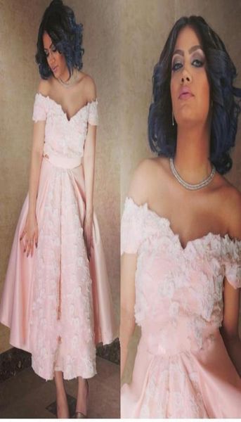 

pink tea length cocktail dresses 2018 arabic off shoulder formal celebrity gown a line appliques short mother dresses plus size pr2579278, Black