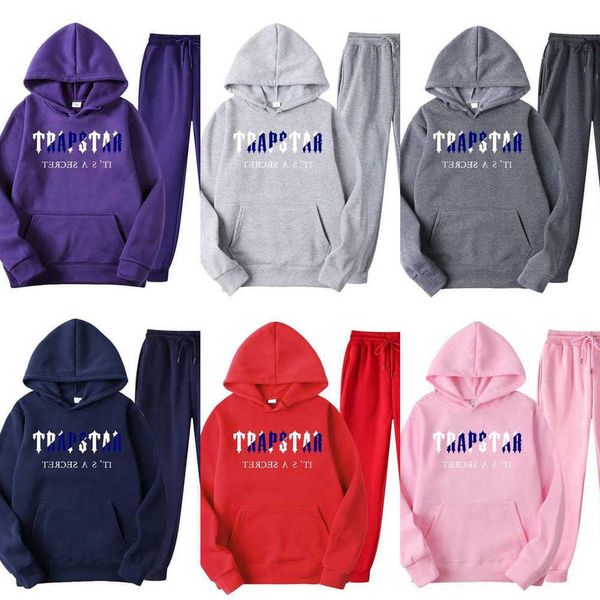 

trapstar men's hoodies sweatshirts brand printed sportswear men 15 colors warm two pieces sports suit, Black