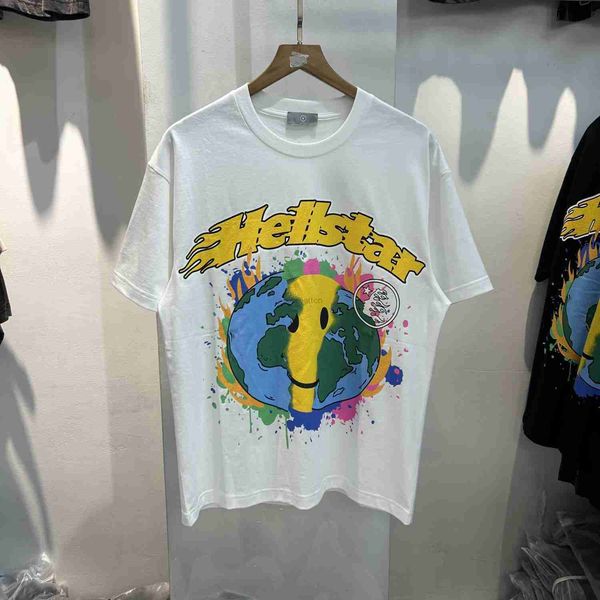 

designer fashion clothing tees tshirts hellstar studios earth smile letter print high street hip hop loose men's and women's short, White;black