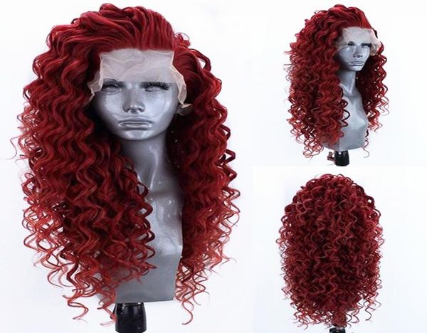 

wine red kinky curly synthetic lace front wig heat resistant fiber hair natural hairline parting for women wigs with baby hai2982403, Black