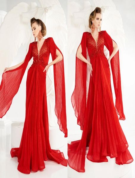 

2020 sparkly red evening dresses with sleeves beaded ruffles arabic mermaid prom dress custom made plus size formal party gown1555498, Black;red