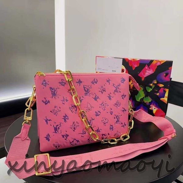 

designer crossbody bag lambskin three-layer bag spring and summer new, square bag v104263 pink bag with blue pattern
