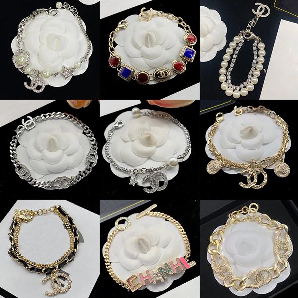 

luxury brand designer cc bracelet luxury fashion crystal pearl bracelet for women classic vintage leather bracelet designer jewelry, Black