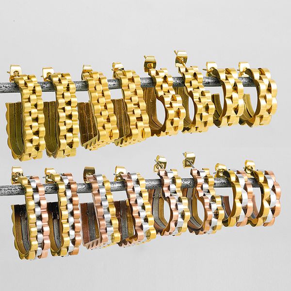 

ear cuff stainless steel metal punk cool gold color wide thick watchband earrings for women geometric heart circle chunky hoop earring 23070, Silver