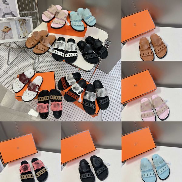 

designer slippers men women chypre h sandal extra cut-out chain sandals calfskin slippers non-slip rubber sole slipper platform slides class, Black