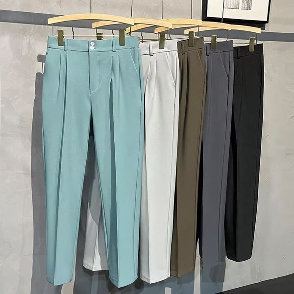 

men's pants 2023 summer elastic waist drape suit men business office casual male fashion loose social party formal trousers t37 230705, Black