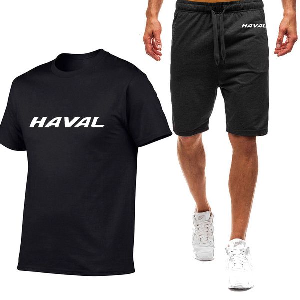 

mens tracksuits men summer fashion haval car print casual oneck cotton sports short sleevedsweatpants solid color trendy tee set 230706, Gray