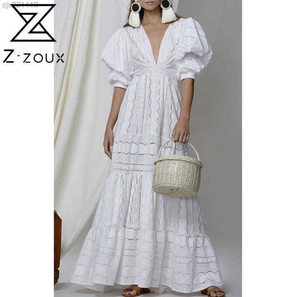 

women dress elegant white lace es deep neck puff sleeve vintage high waisted hollow out maxi es 210524 shza, Black;gray