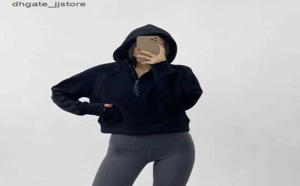 

designer womens sport hoodies jacket half zipper yoga coat quick dry fitness running s hoodie women loose slim waist8833731, Black