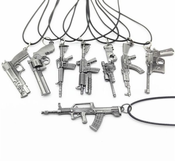 

6cm shooting game gun pendant necklace punk simulation submachine sniper rifle revolver guns necklace men gift4000814, Silver