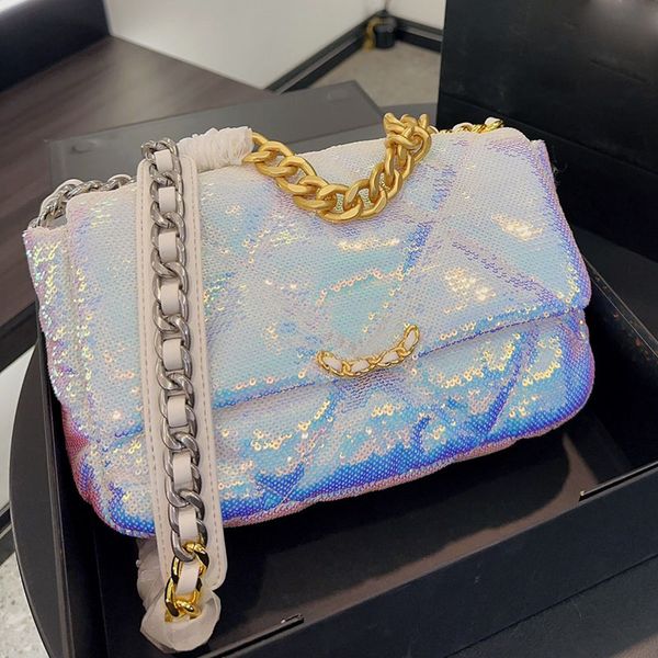 

blingbling sequins 19 series women designer flap bag gold/silver metal hardware matelasse chain high-capacity crossbody shoulder handbag shi