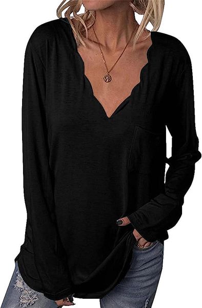 

womens long sleeve v neck t shirts basic tee, White