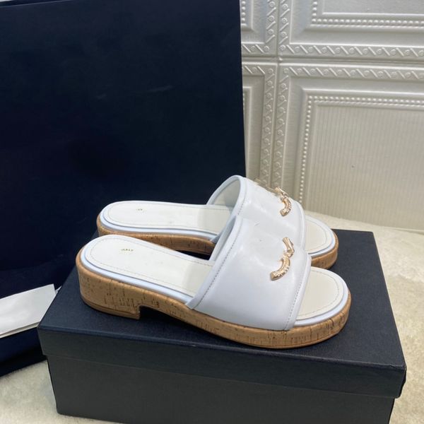 

women designer platform sandals summer channel slippers chain leather sandal outdoor beach flat woman ccity sadw, Black