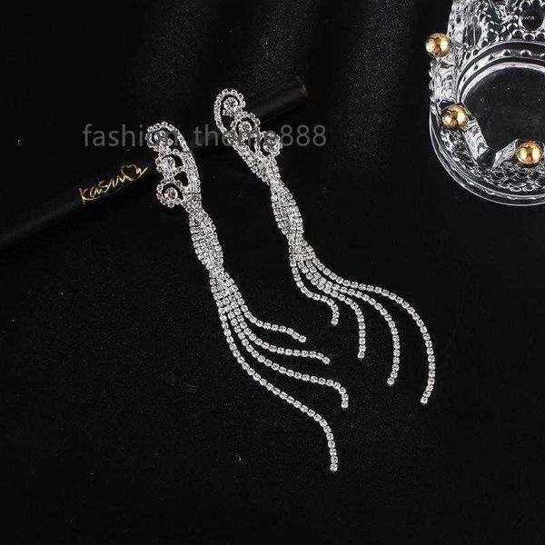 

dangle earrings yfjewe long tassel rhinestone for women shiny crystal statement party fashion jewelry gifts e664, Silver