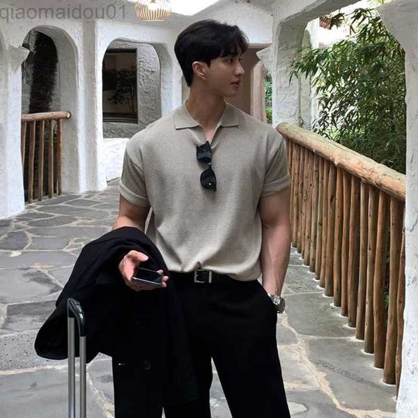 

men's t-shirts 2023 summer new men's solid color polo shirts korean style clothing loose short-sleeved t-shirt fashion casual tren, White;black