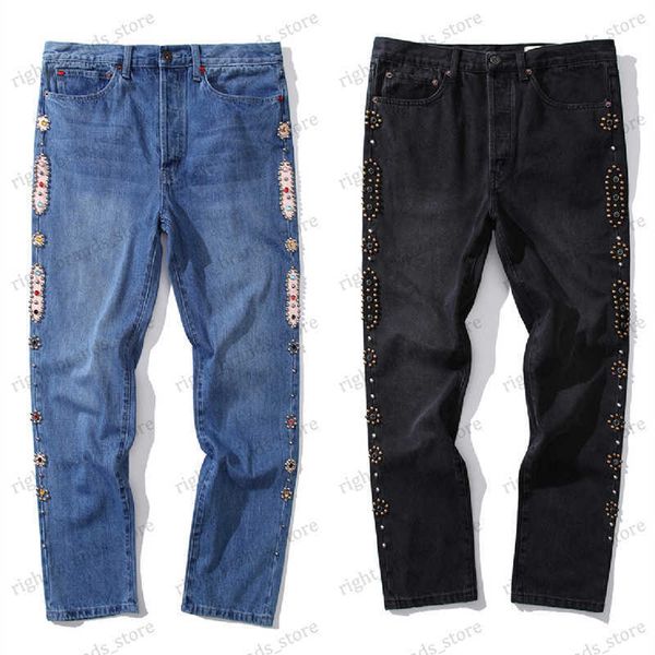 

men's jeans fashion kapital gem jeans men women 1 1 retro old washed classic straight cowboy pants streetwear kapital trousers t230707, Blue