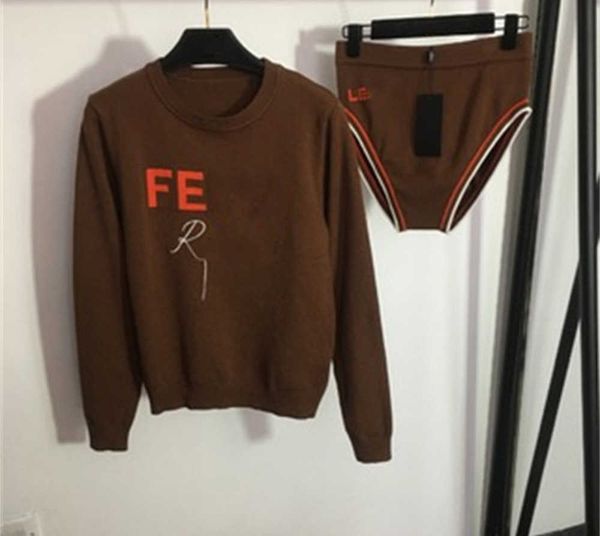 

two piece set woman pullover knitwear chest letters round neck long-sleeved pullover knit triangle panties designer two-piece sets sweatshir, White