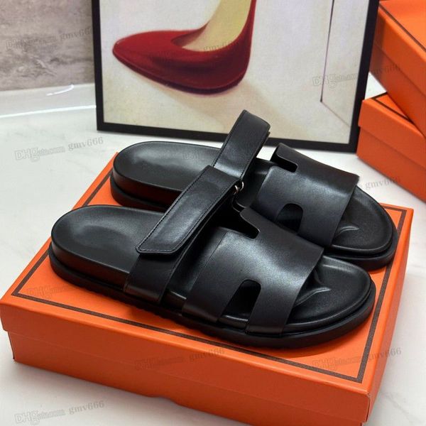 

summer designer ladies sandals flat leather fashion beach bathroom women luxury slippers letter drag size 35-42 with box 9q80, Black