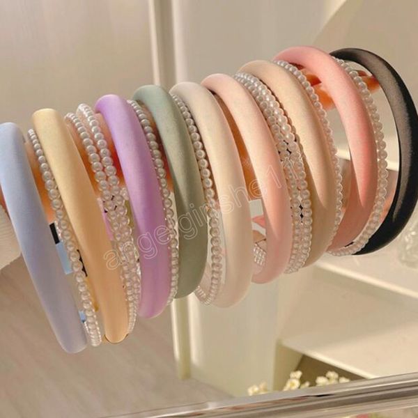 

new fashion headband sponge pearls patchwork hairband solid color turban fresh light color headwear hair accessories, Slivery;white