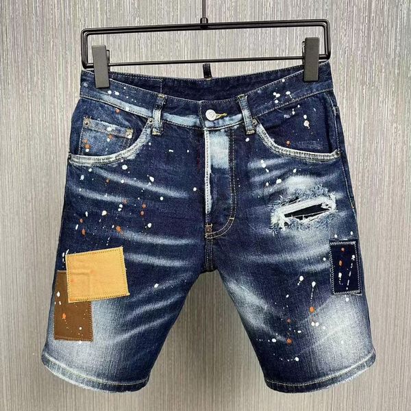 

denim shorts man patchwork painted distressed men true religious jeans, Blue