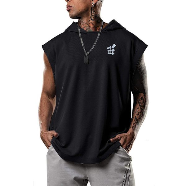 

men' tank mens sleeveless hooded tank summer gym stringer bodybuilding fitness sport workout singlet loose vest hoodie tank 230706, White;black