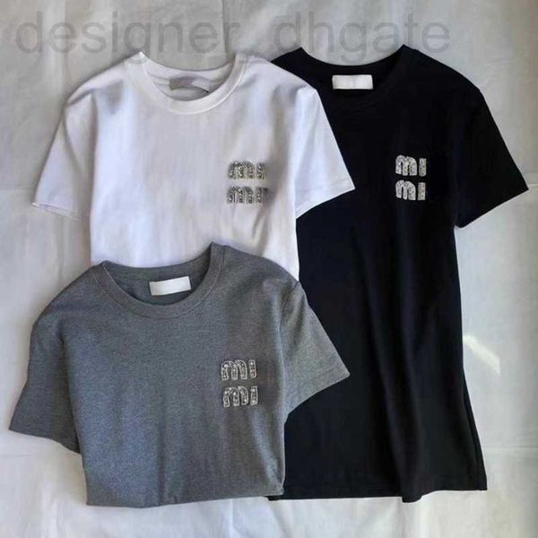 

women's t-shirt designer miu tees luxury t shirt shirts womens early spring simple fashion crystal diamond letter casual short-sleeved, White