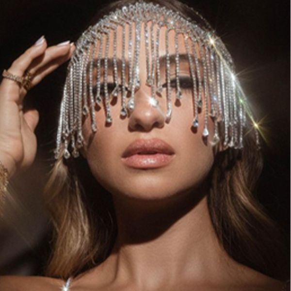 

hair chain selling rhinestone jewelry ball performance tassel headdress trend full diamond hair jewelry female hair chain designer jewelry, Silver