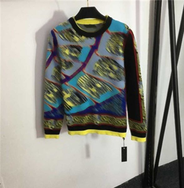 

womens knitwear blue print knitted shirts fashion portrait jacquard pattern round neck long sleeve pullover knit outdoor sports designer cas, White