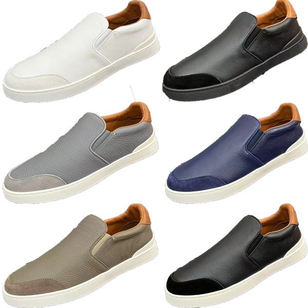 

designer casual leather men's shoes do not tie low shoes one foot pedal lazy flat shoes youth trend plate shoes single shoes have six c, Black