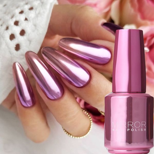 

nail gel 18ml metallic gel nail polish varnish semi permanent mirror effect rose gold silver nail varnishes glitter nail art decorations 230, Red;pink