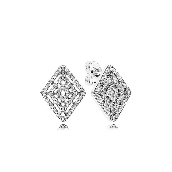 

geometric stud earrings for pandora real 925 sterling silver luxury earring set party jewelry for women girls crystal diamond designer earri, Golden;silver