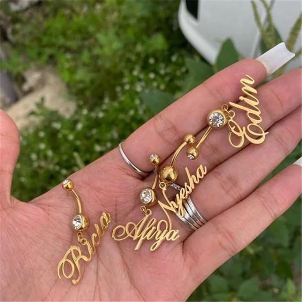 

waist chain belts 1pcs custom name navel piercing umbilical nail rings bar personalized name dangling zircon for woman body jewelry 230706
