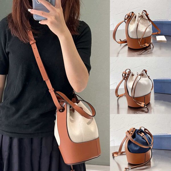 

designer shoulder bags new balloon spliced bucket bag lowe brand canvas jacquard handbag drawstring high capacity crossbody bag